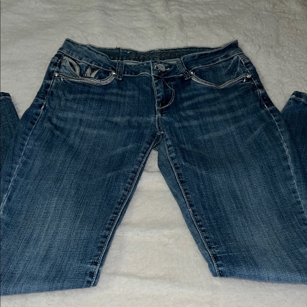 L.A. Idol Blue Skinny Jeans with Embroidered Design - Picture 6 of 15